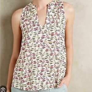 Anthropologie "Enna Tank" by Maeve in Beige, Rare “Vespa Print” Size 2